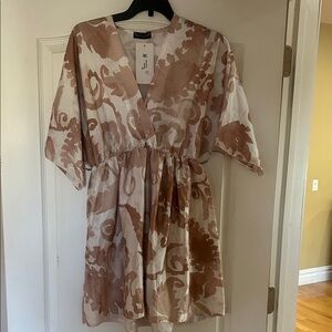 Elegant Cream and Brown Wrap Dress